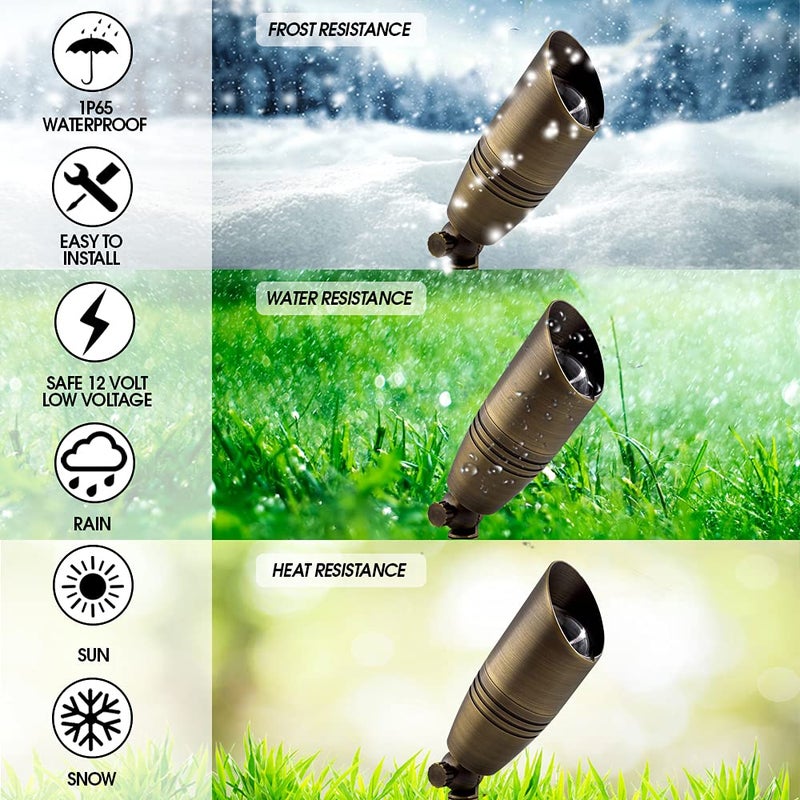 MIK Solutions أضواء سبوت LED من MIK Solutions في الهواء الطلق 105 ضوء المناظر الطبيعية 7W مصباح LED MR16 - ضوء حائط معدني من النحاس الأصفر للأمان في الفناء الخارجي لإضاءة جميلة ومشرقة وطويلة الأمد للمنزل والحديقة والفناء وحمام السباحة (1) - Image 3